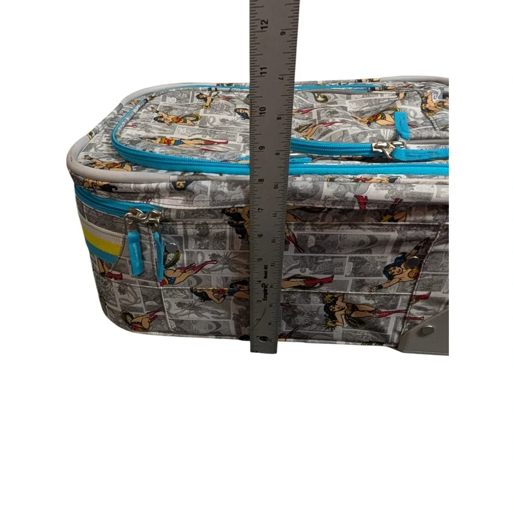 Pottery Barn Kids Wonder Woman Rolling Suitcase Comic Print Luggage Grey Blue